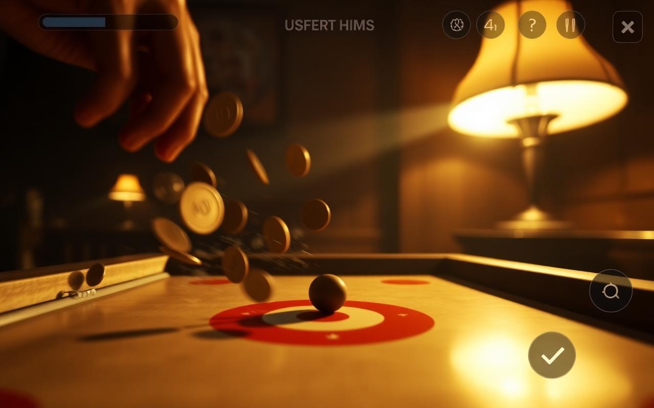Close-up of a striker being flicked with coins in motion
