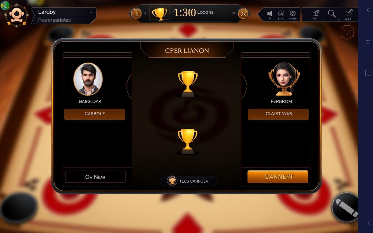 Tournament lobby interface with player profiles and trophies
