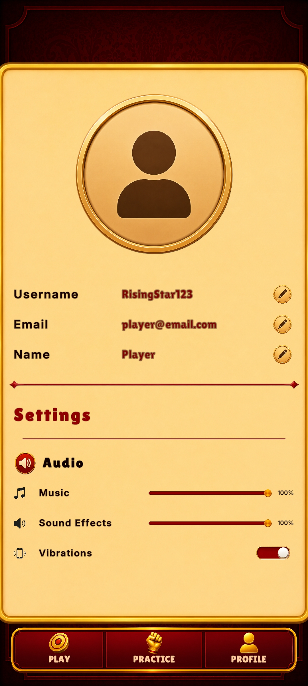 Player's profile screen - able to configure settings