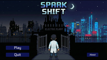 Starting screen introducing the cyberpunk world of Spark Shift